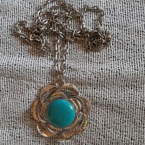 Genuine turquoise 14k white gold plated necklace